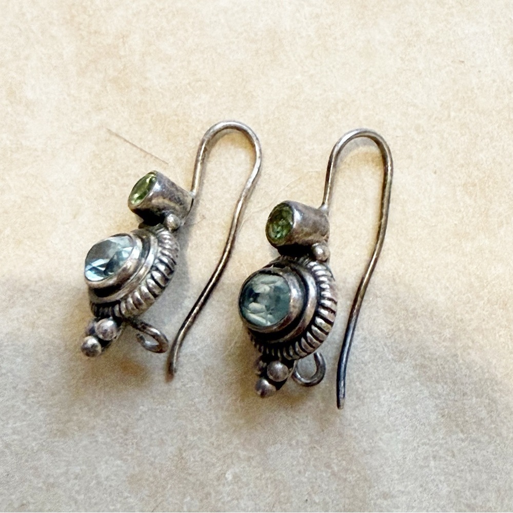 Vintage Sterling Silver 925 BA Blue Stone Dangle Earrings